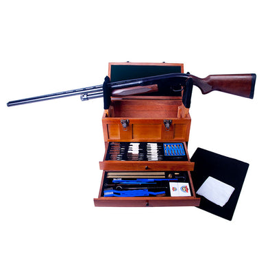 Gunmaster Wooden Toolbox with 63pc Universal Select Deluxe Gun Cleaning Kit